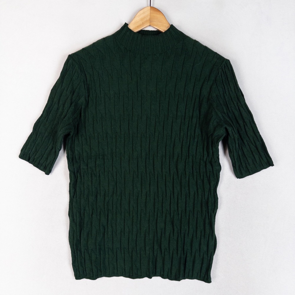 Mint Limit Womens Sweater Medium Green Short Sleeve Mock Neck Stretch Minimalist